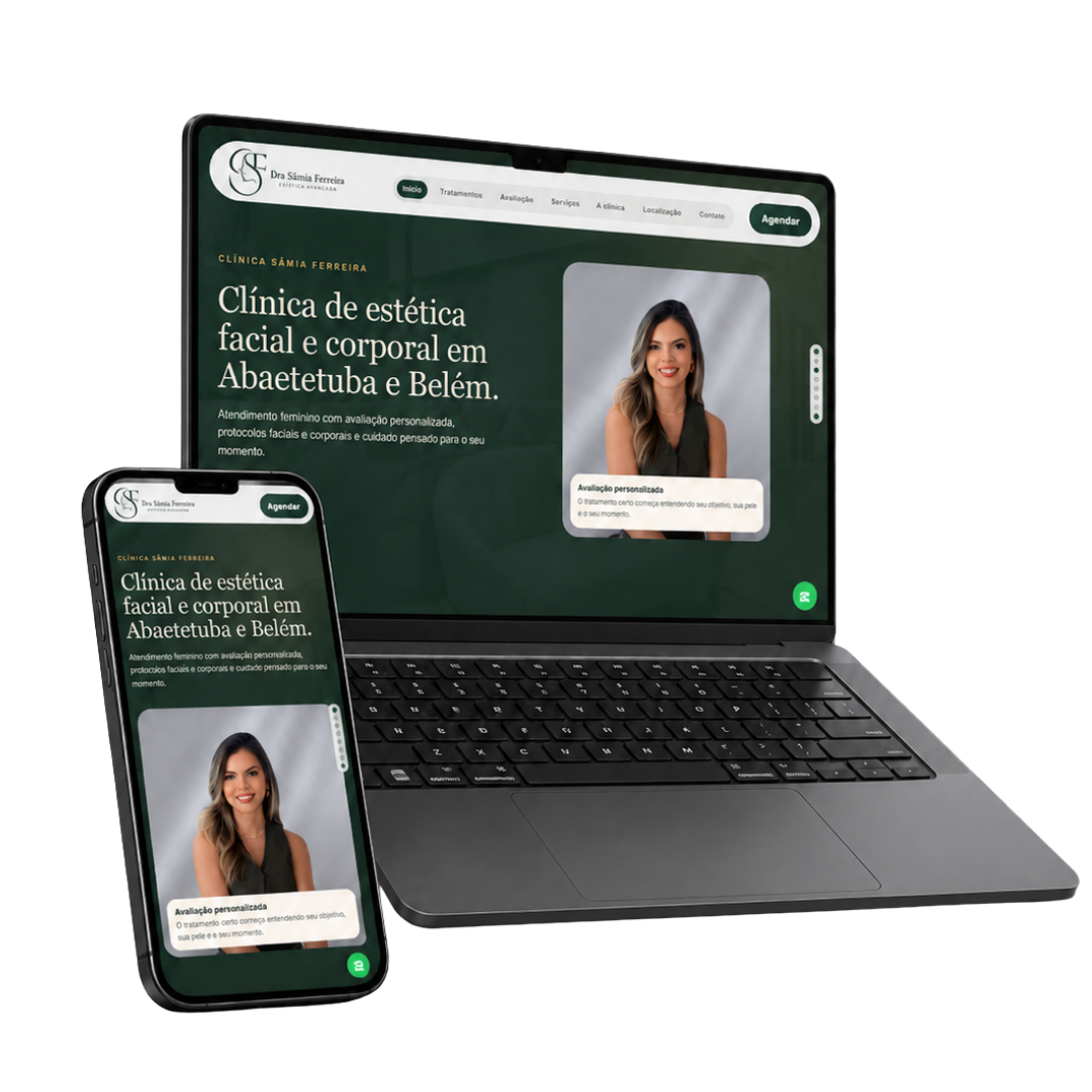 Preview de site para clínica em computador e celular